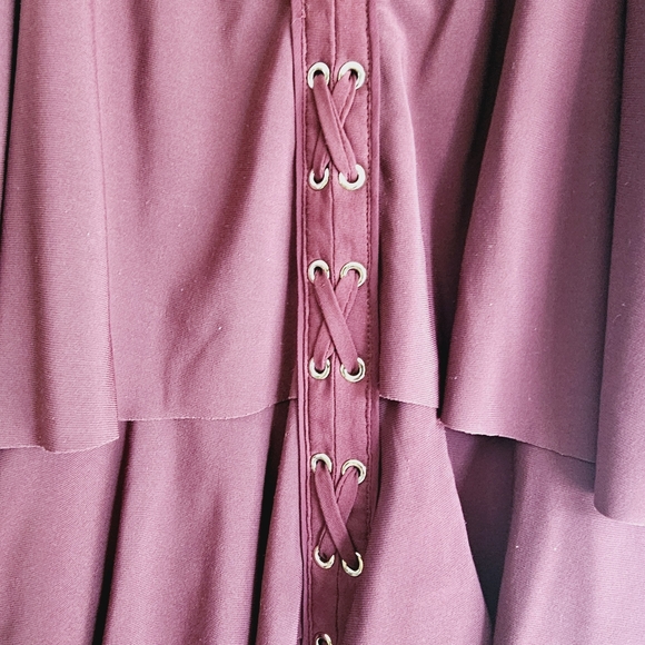 WHBM Burgundy Ruffle Layer Strap Lace Up Sleeveless Blouse L - Picture 3 of 5